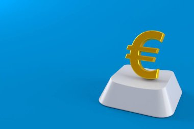 Bilgisayar anahtarındaki Euro birimi mavi arka planda izole edildi. 3d illüstrasyon