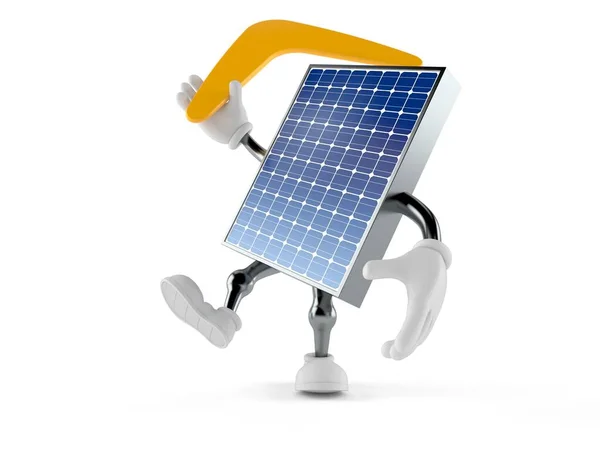 Pannello Fotovoltaico Personaggio Lancio Boomerang Isolato Sfondo Bianco Illustrazione — Foto Stock