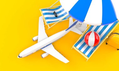 Güverte sandalyeli ve şemsiyeli uçak