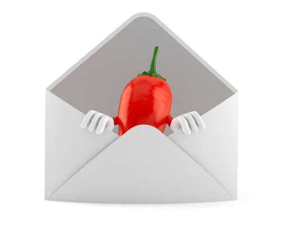 Hot Chili Peppar Karaktär Inuti Kuvert Isolerad Vit Bakgrund Illustration — Stockfoto