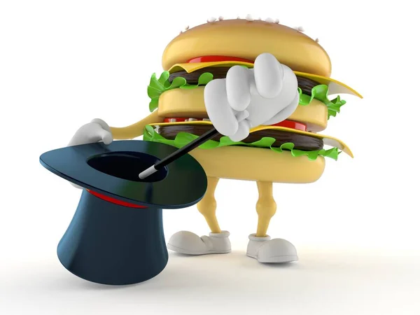 Hamburger Personaggio Con Cappello Magico Isolato Sfondo Bianco Illustrazione — Foto Stock