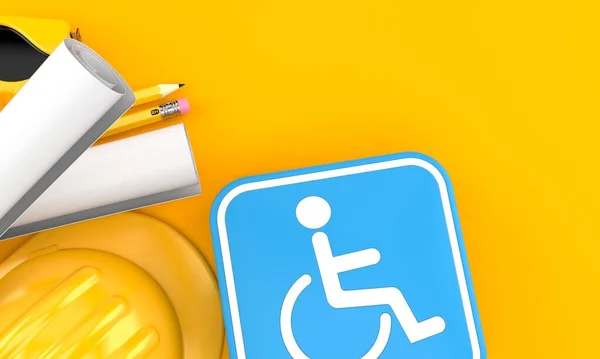 Handicap Symbool Met Hardhoed Blauwdrukken — Stockfoto