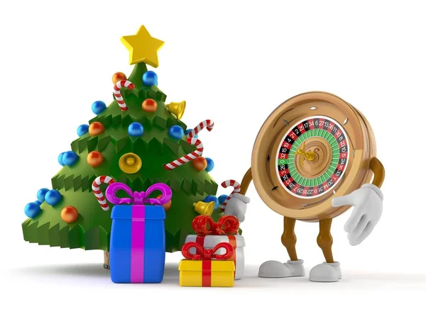 Personaggio Roulette Con Albero Natale Regali Isolati Sfondo Bianco Illustrazione — Foto Stock