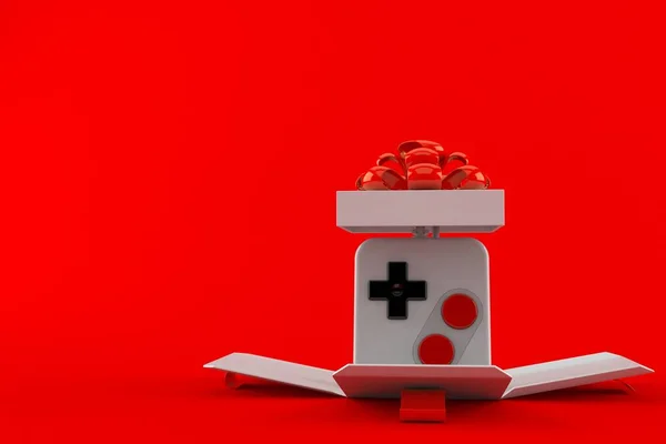 Gamepad Dentro Presente Isolado Fundo Vermelho Ilustração — Fotografia de Stock
