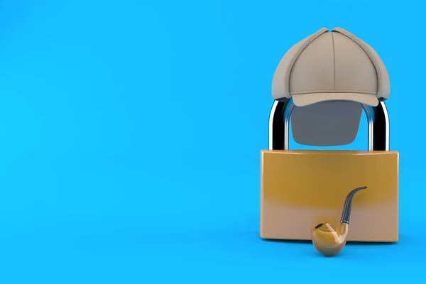 青い背景に隔離された刑事帽子の南京錠 3Dイラスト — ストック写真