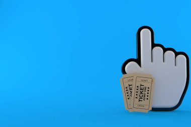 Mavi arkaplanda izole edilmiş biletleri olan imleç. 3d illüstrasyon