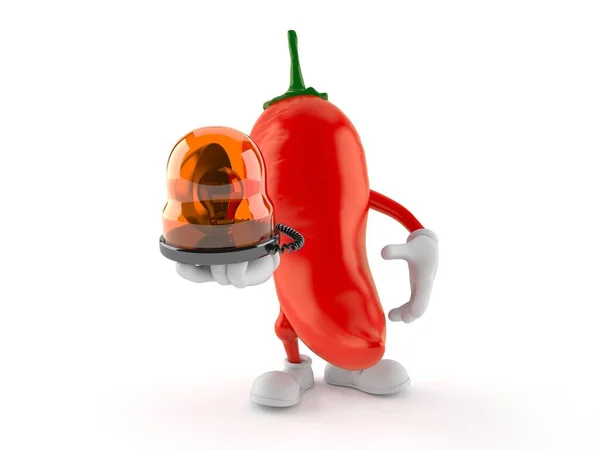 Hot Chili Peppar Karaktär Håller Nödsiren Isolerad Vit Bakgrund Illustration — Stockfoto