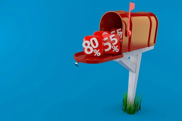 Open Mailbox Percentage Signs Isolated Blue Background Illustration — Stock Photo, Image