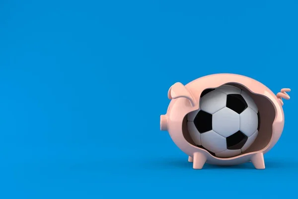 青い背景に隔離された貯金箱の中のサッカーボール 3Dイラスト — ストック写真