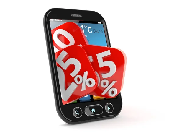 Simbolo Percentuale All Interno Dello Smartphone Isolato Sfondo Bianco Illustrazione — Foto Stock