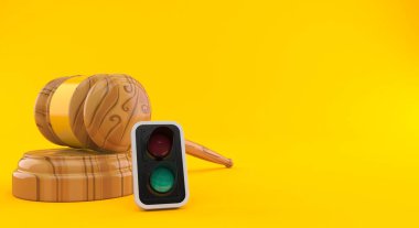 Yeşil ışıklı Gavel turuncu arka planda izole edilmiş. 3d illüstrasyon