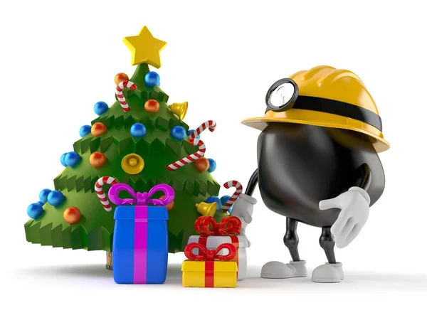 Miner Karakter Met Kerstboom Geschenken Geïsoleerd Witte Achtergrond Illustratie — Stockfoto