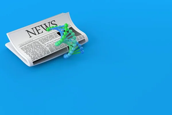 青色の背景に単離された新聞とDna 3Dイラスト — ストック写真