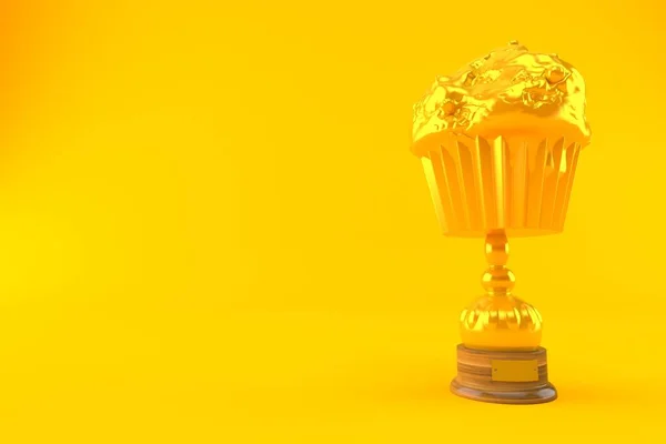 Trofeo Oro Muffin Isolato Sfondo Arancione Illustrazione — Foto Stock