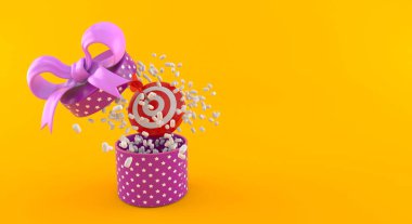 Turuncu arka planda izole edilmiş açık bir hediye ile tam isabet. 3d illüstrasyon