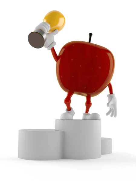 Personaje Apple Podio Sosteniendo Trofeo Aislado Sobre Fondo Blanco Ilustración — Foto de Stock