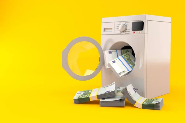 Turuncu Arka Planda Euro Parası Olan Bir Çamaşır Makinesi Illüstrasyon — Stok fotoğraf