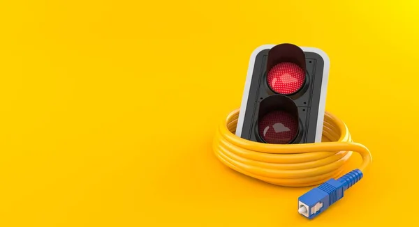 Piros Közlekedési Lámpa Narancssárga Alapon Elszigetelt Optikai Kábellel Illusztráció — Stock Fotó