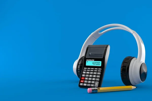 Słuchawki Kalkulatorem Ołówkiem Izolowane Niebieskim Tle Ilustracja — Zdjęcie stockowe