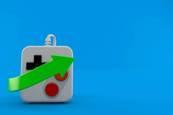青い背景に隔離された緑の矢印でゲームパッド 3Dイラスト — ストック写真