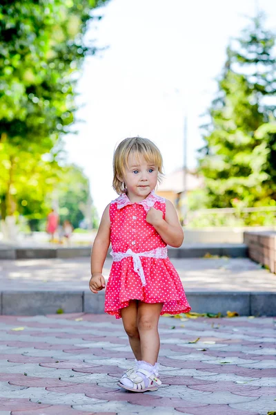 어린 소녀는 여름에 공원에서 산책 — 스톡 사진