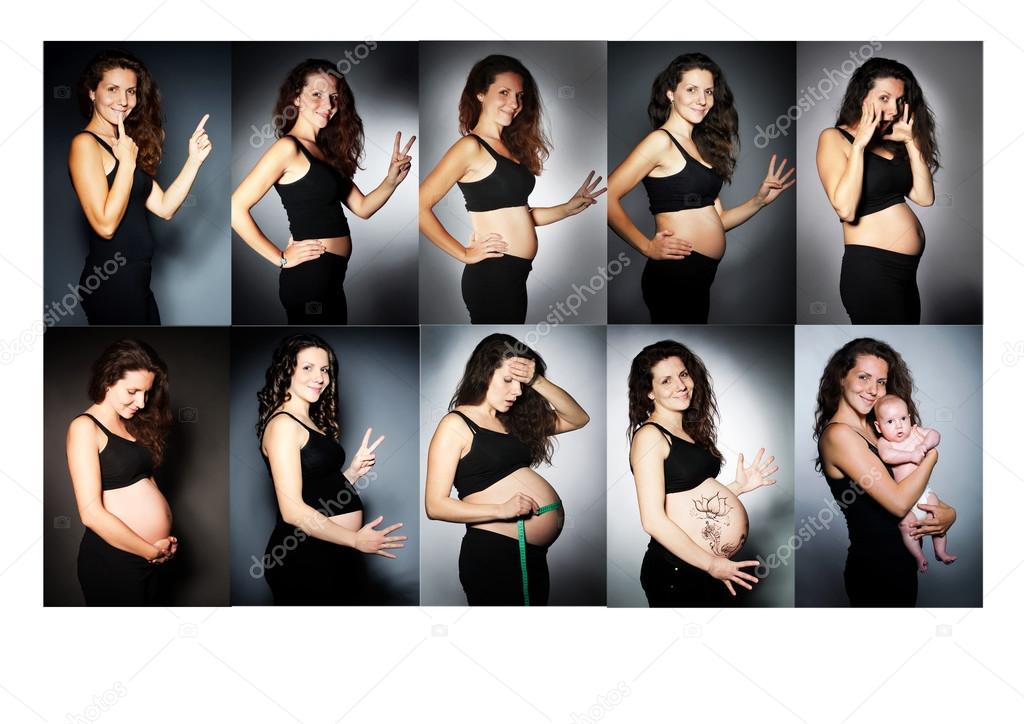 Sequence pictures of a woman during all months of pregnancy
