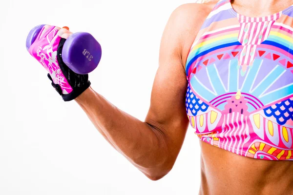 Woman with dumbbells closeup — Stock Photo, Image
