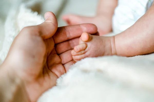 Τα πόδια του νεογέννητου στα χέρια της μητέρας — Φωτογραφία Αρχείου