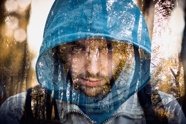 Close-up portrait of threatening gangster wearing a hood, concept of danger — Stock Photo, Image