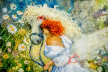 yün - çağdaş sanat - el yapımı keçe. Resim.