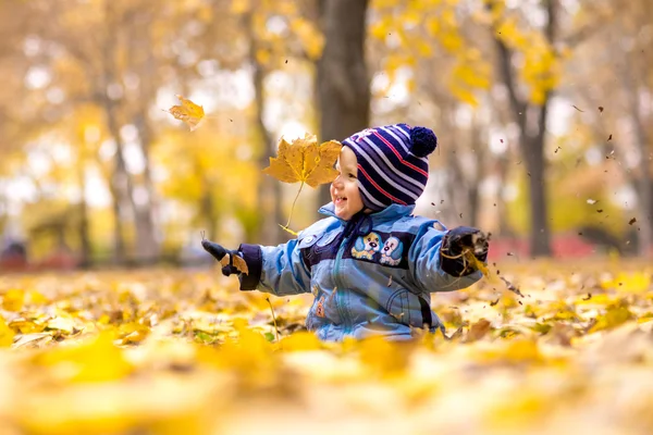 Kleine babyjongen in de herfst park — Stockfoto