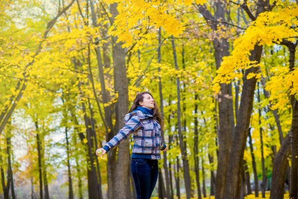 Chica girando en otoño parque divertido —  Fotos de Stock