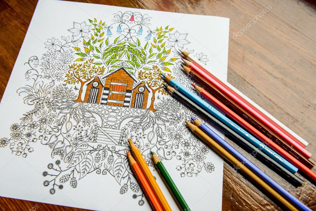 Anti-stress coloring book in the drawing process
