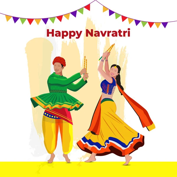Couple Playing Garba Happy Navratri — Stock Vector