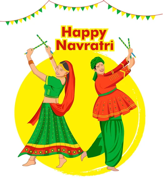 Couple Playing Garba Navratri Event — Stock Vector