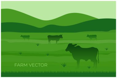 Çiftlik vektörü illüstrasyonunda inek 