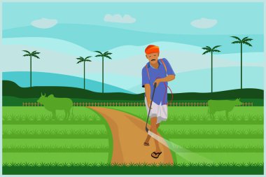 Çiftlik vektörü illüstrasyonunda Hintli işçi 