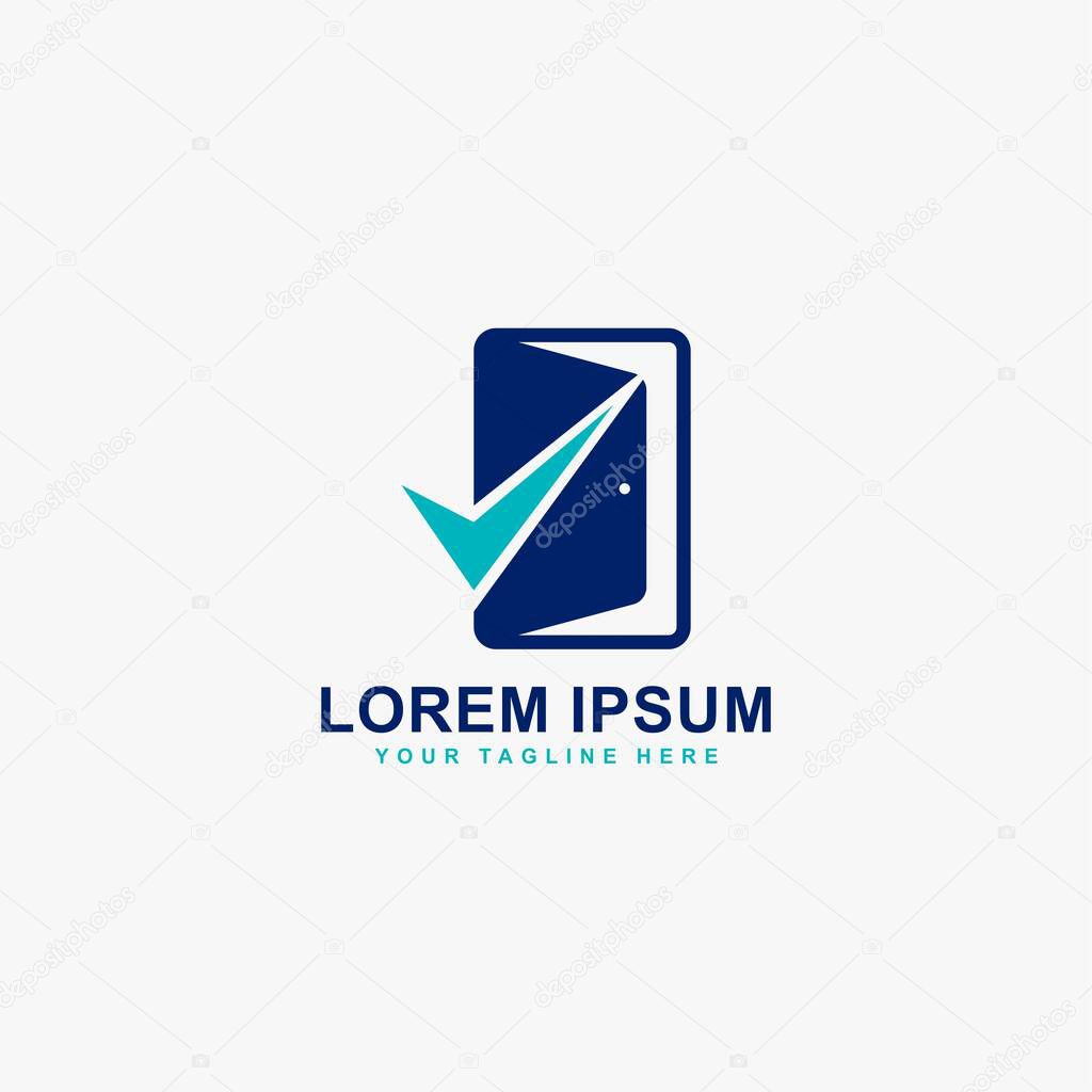 Door and checklist logo design vector. Real estate logo sign.