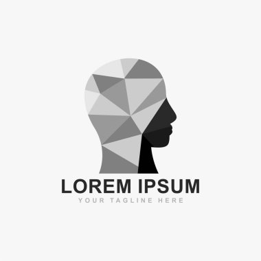 Ağız ve maksimum yüz cerrahisi logo tasarımı vektörü. Yüz profili düşük poli tekniği gösterimi.