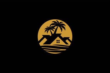 Klasik cennet doğal logo tasarım vektörü. Tropikal ev illüstrasyon sembolü.