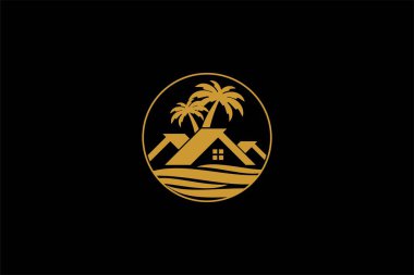 Klasik cennet doğal logo tasarım vektörü. Tropikal ev illüstrasyon sembolü.