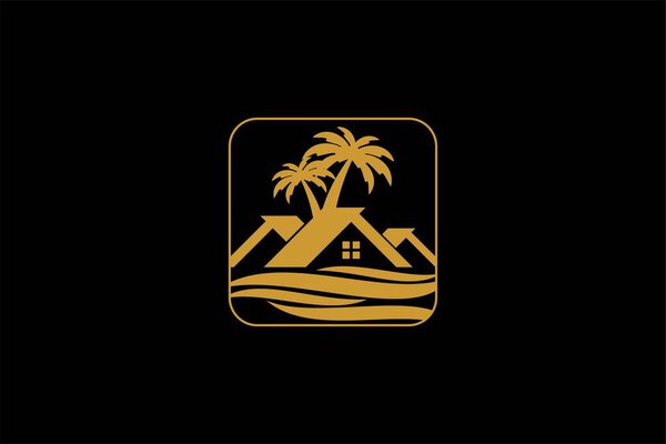 Классический вектор дизайна логотипа природного рая. Символ иллюстрации тропического дома.