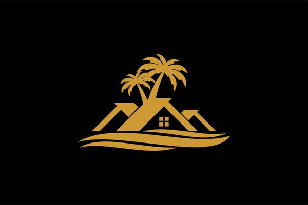 Классический вектор дизайна логотипа природного рая. Символ иллюстрации тропического дома.