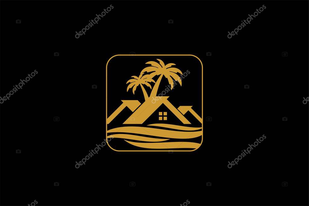 Classic paradise natural home logo design vector. Tropical house illustration symbol.
