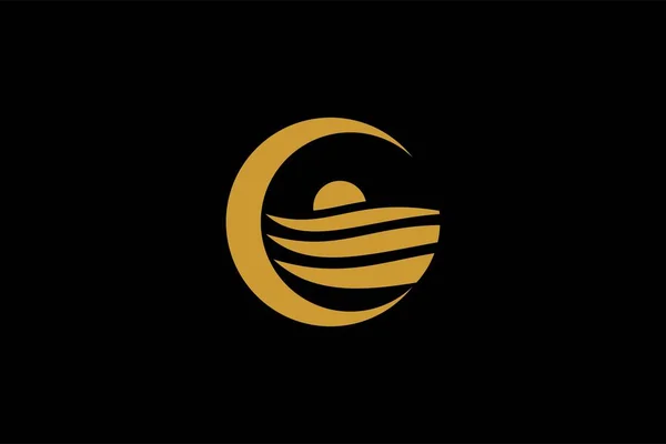 波と月のロゴデザイン 波図記号 — ストックベクタ