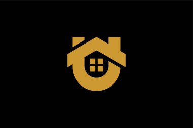 Ev ve U harfi logo tasarım vektörü. Emlak logosu tabelası.