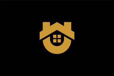 Ev ve U harfi logo tasarım vektörü. Emlak logosu tabelası.