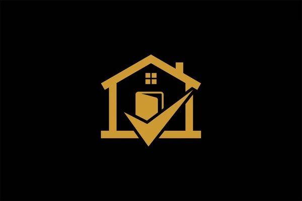 ホームとチェックリストのロゴデザインベクトル 不動産ロゴサイン — ストックベクタ