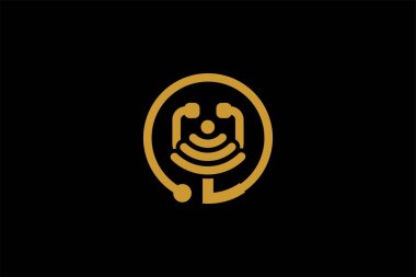 Doktor çevrimiçi sanal servis logosu tasarım vektörü. Uzaktan dijital illüstrasyon sembolüyle doktorlara danışmanlık. Teletıp servis vektör logosu. Stetoskop ve sinyal vektör simgeleri.