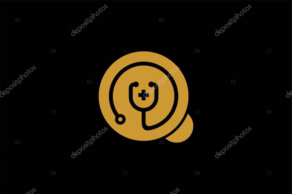 Medical care logo design. Hello, doctor abstract vector. Bubble chat and stethoscope icon symbol.